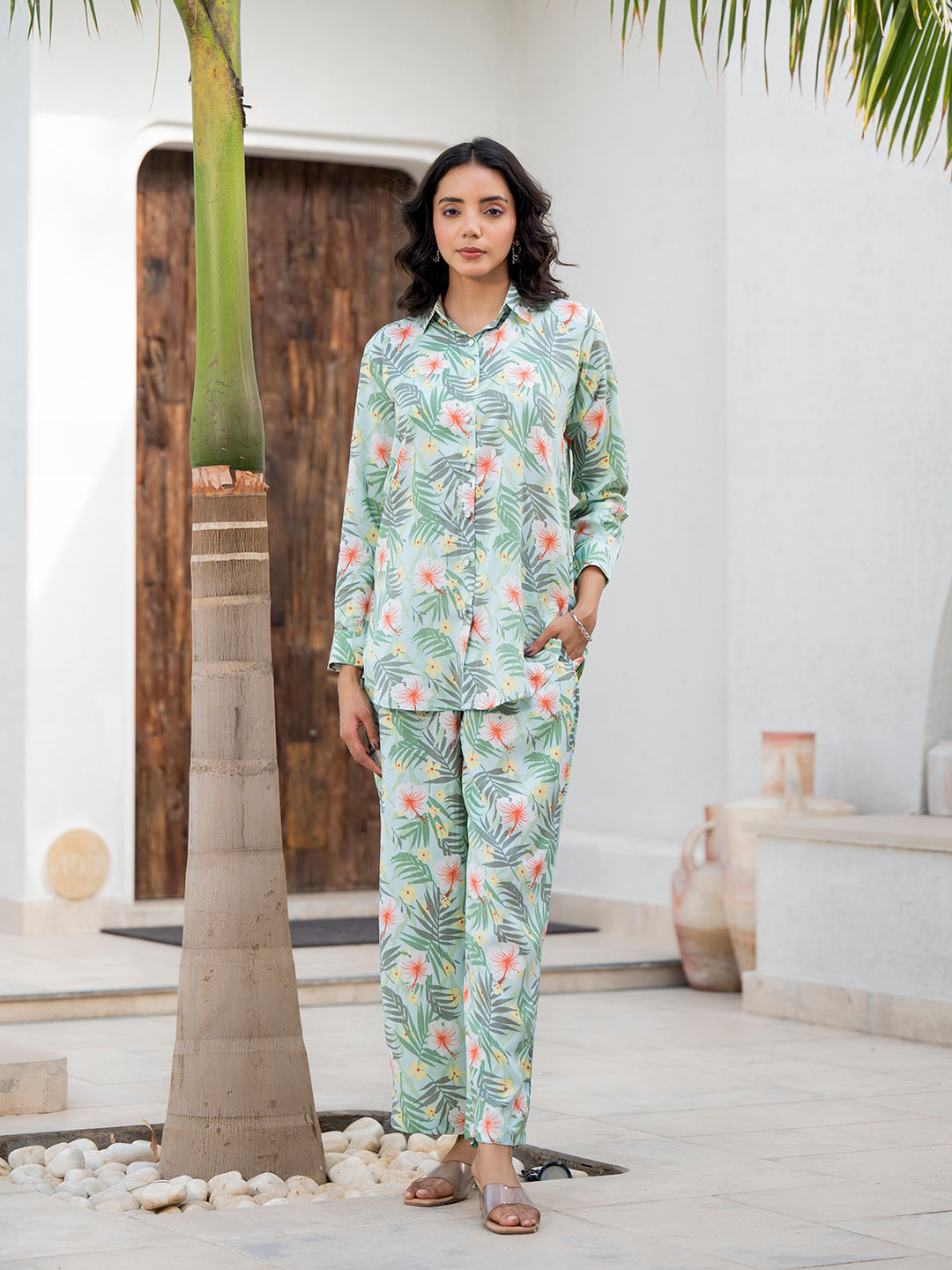 Sky-Blue-Rayon-Floral-Printed-Co-Ord-Set