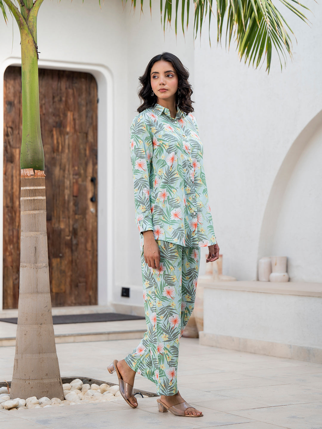 Sky-Blue-Rayon-Floral-Printed-Co-Ord-Set