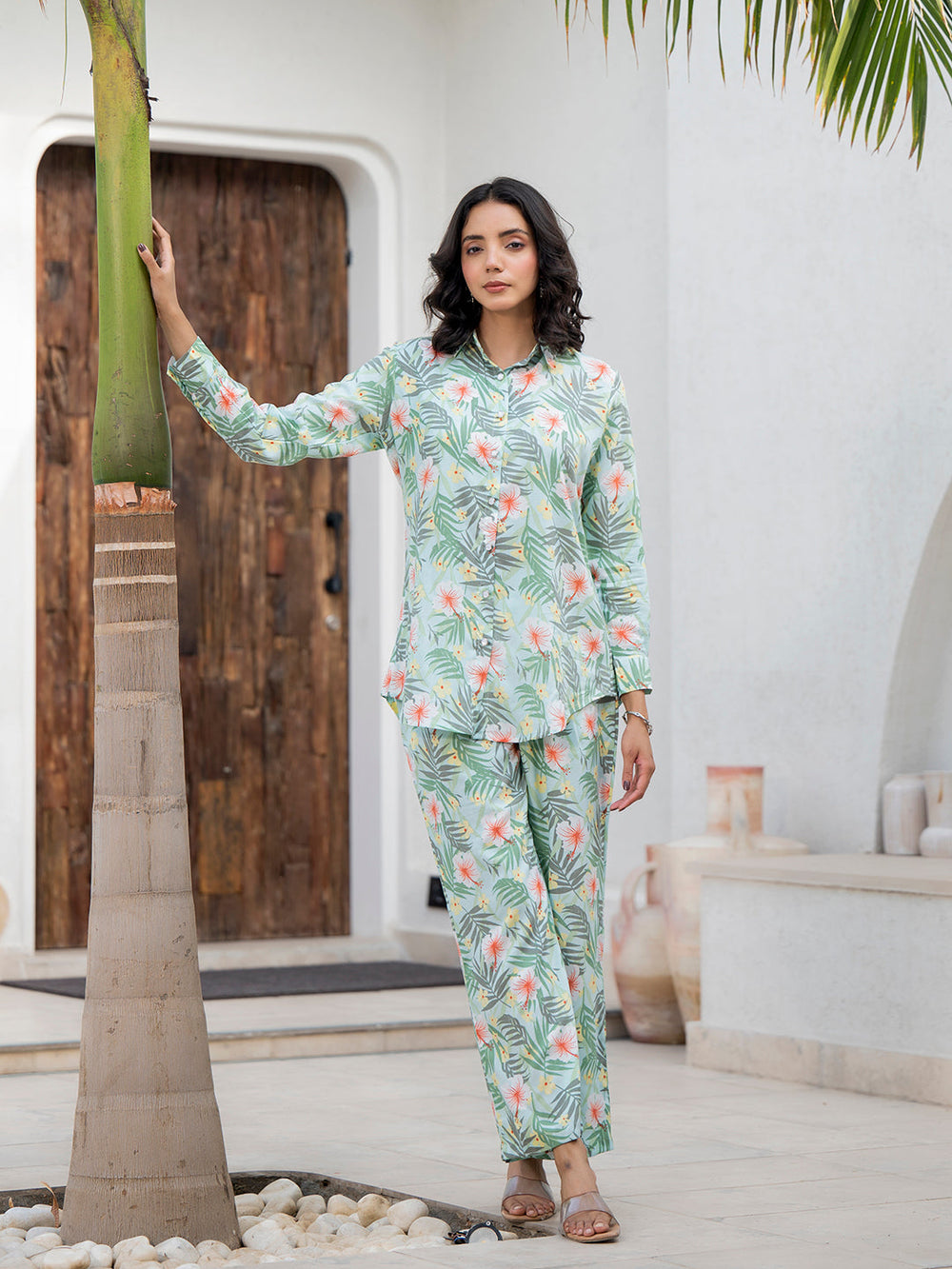 Sky-Blue-Rayon-Floral-Printed-Co-Ord-Set