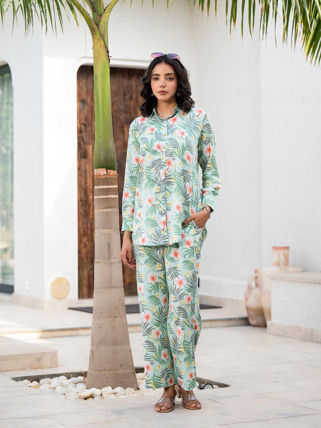 Sky-Blue-Rayon-Floral-Printed-Co-Ord-Set