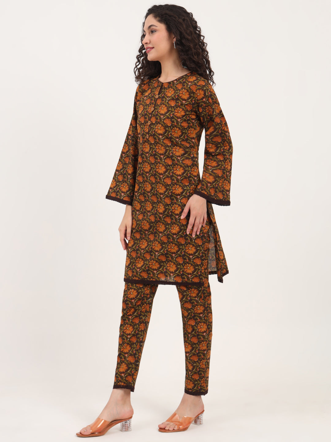 Brown-Cotton-Floral-Print-2-Piece-Kurta-Set
