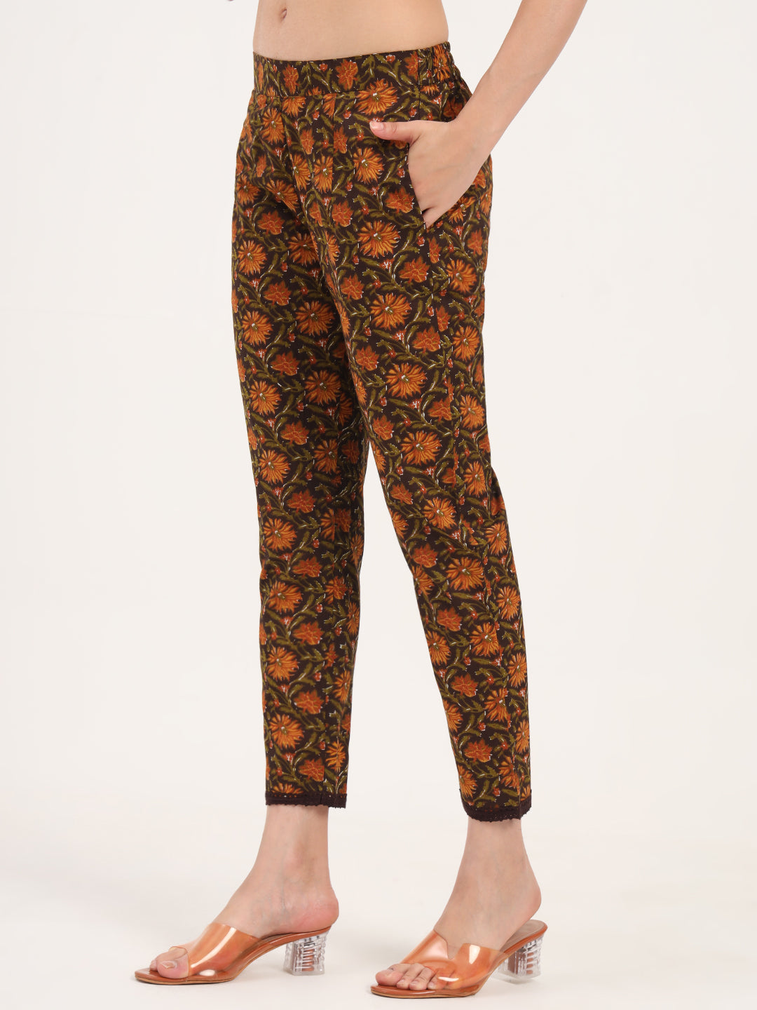 Brown-Cotton-Floral-Print-2-Piece-Kurta-Set