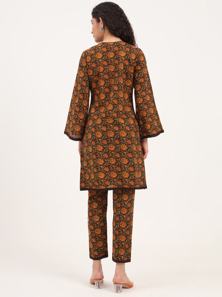 Brown-Cotton-Floral-Print-2-Piece-Kurta-Set