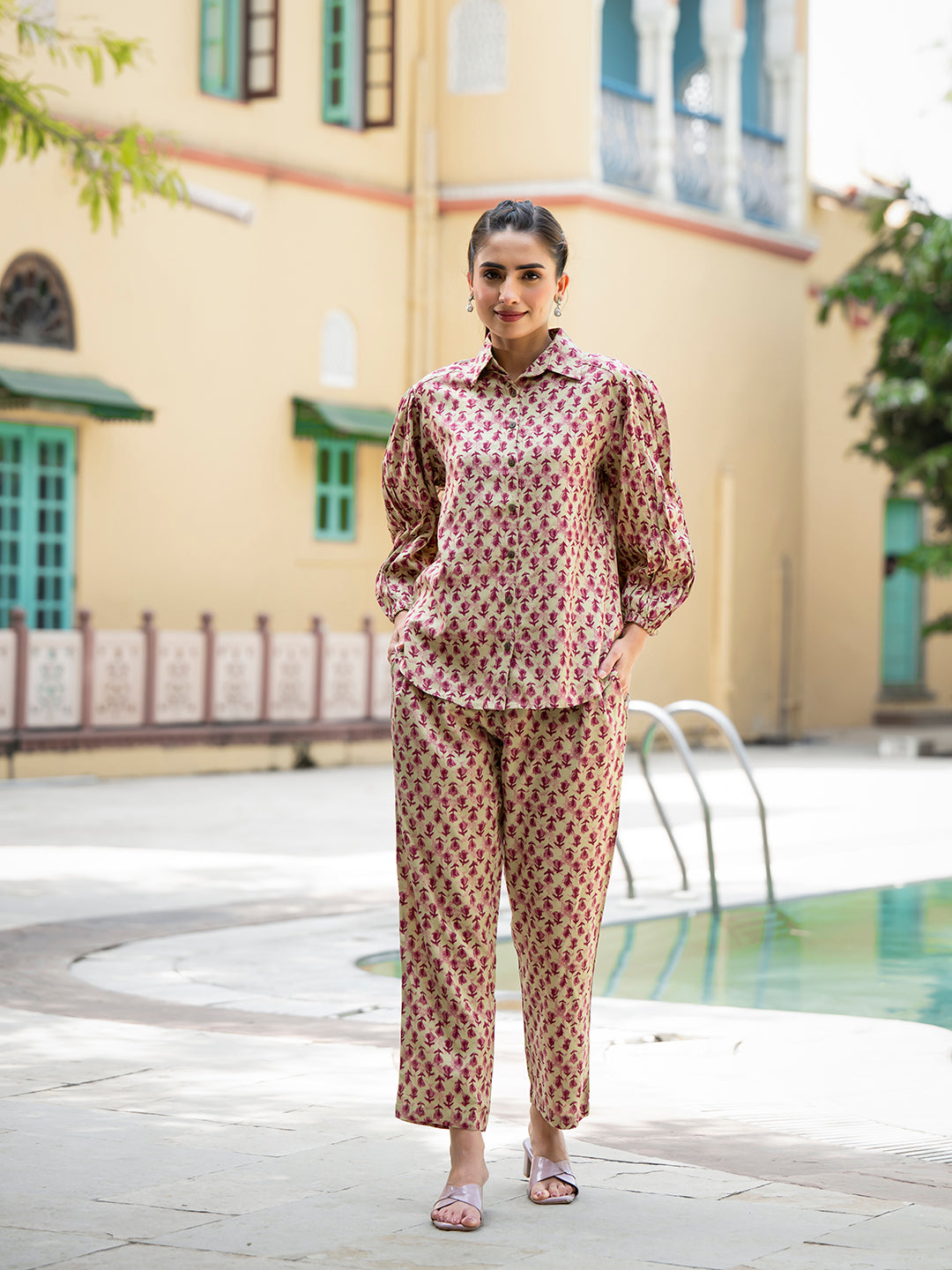 Red-Cotton-Floral-Print-Straight-Co-Ord-Set