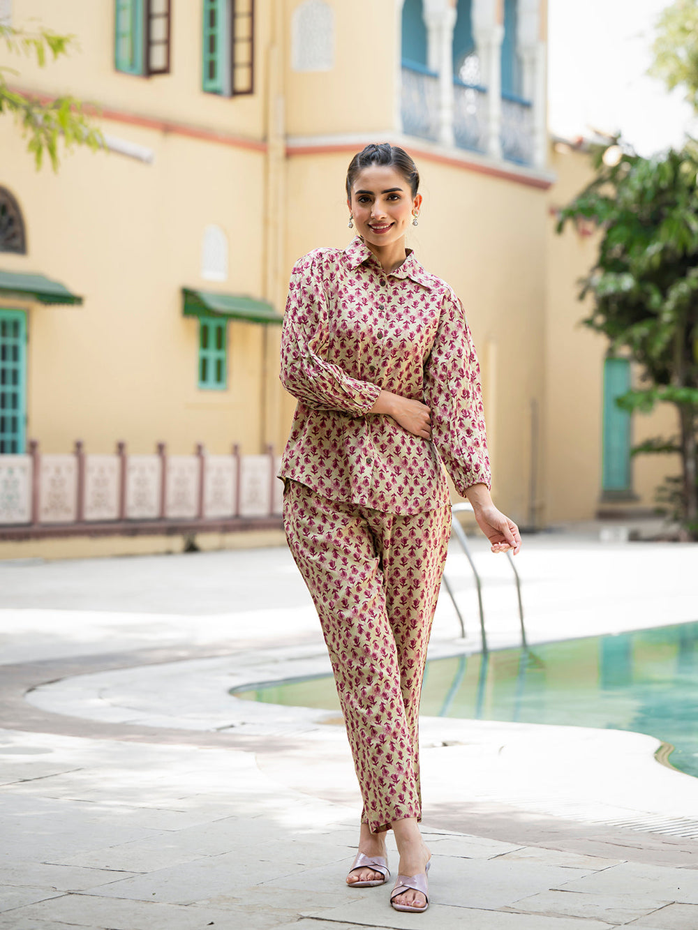 Red-Cotton-Floral-Print-Straight-Co-Ord-Set