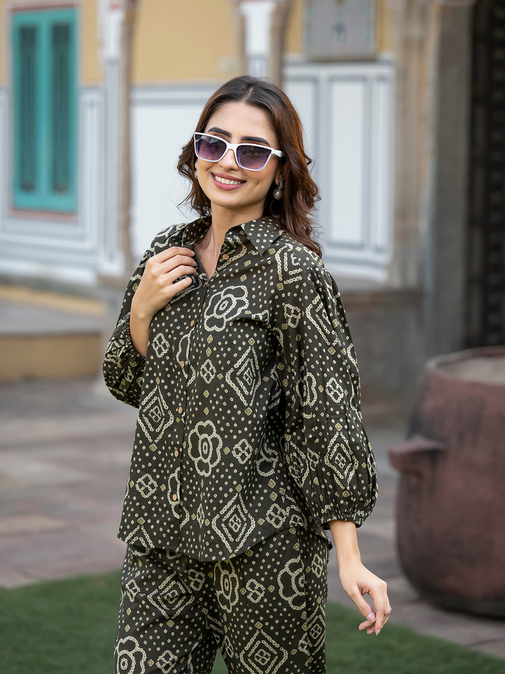 Brown-Cotton-Floral-Print-Straight-Co-Ord-Set