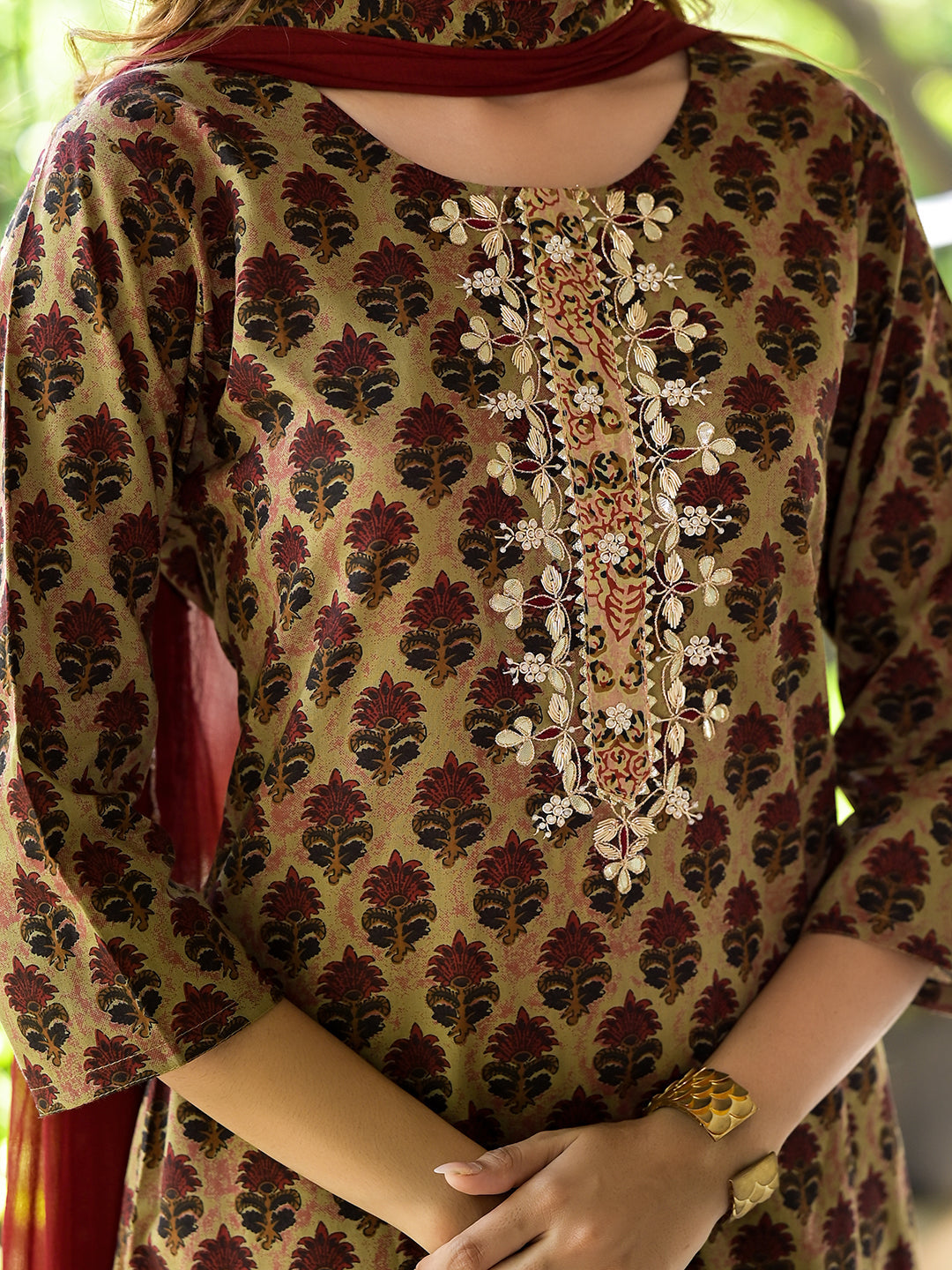 Brown-Cotton-Zardozi-Work-3-Piece-Kurta-Set