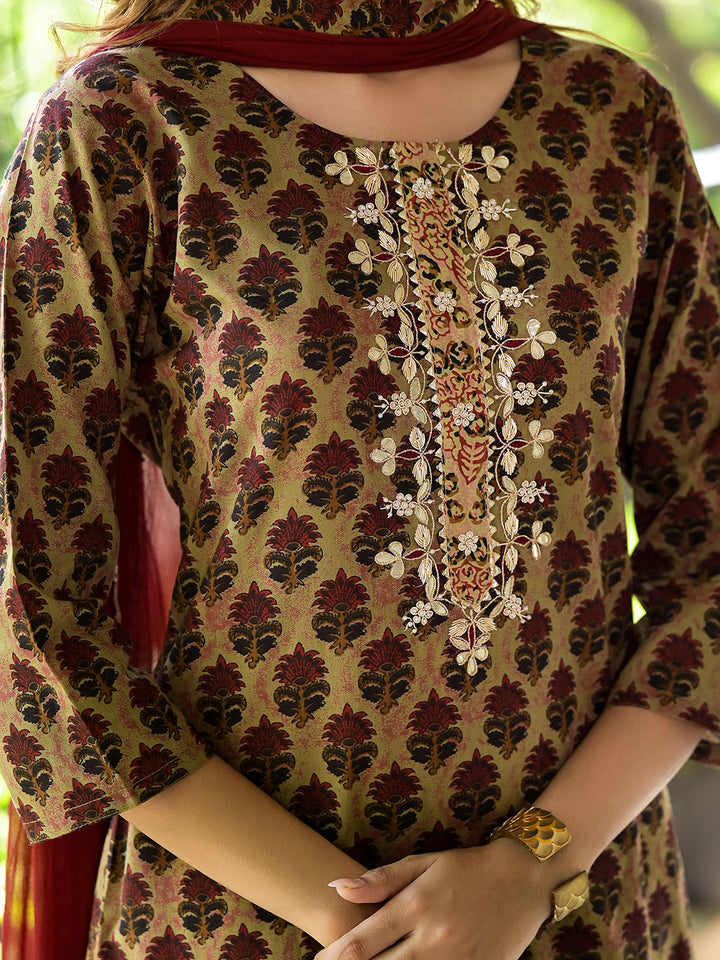 Brown-Cotton-Zardozi-Work-3-Piece-Kurta-Set