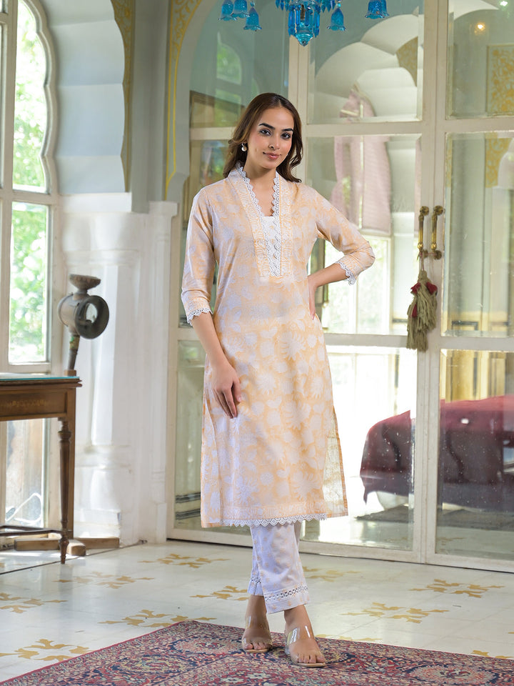 Peach-Cotton-Block-Print-3-Piece-Kurta-Set