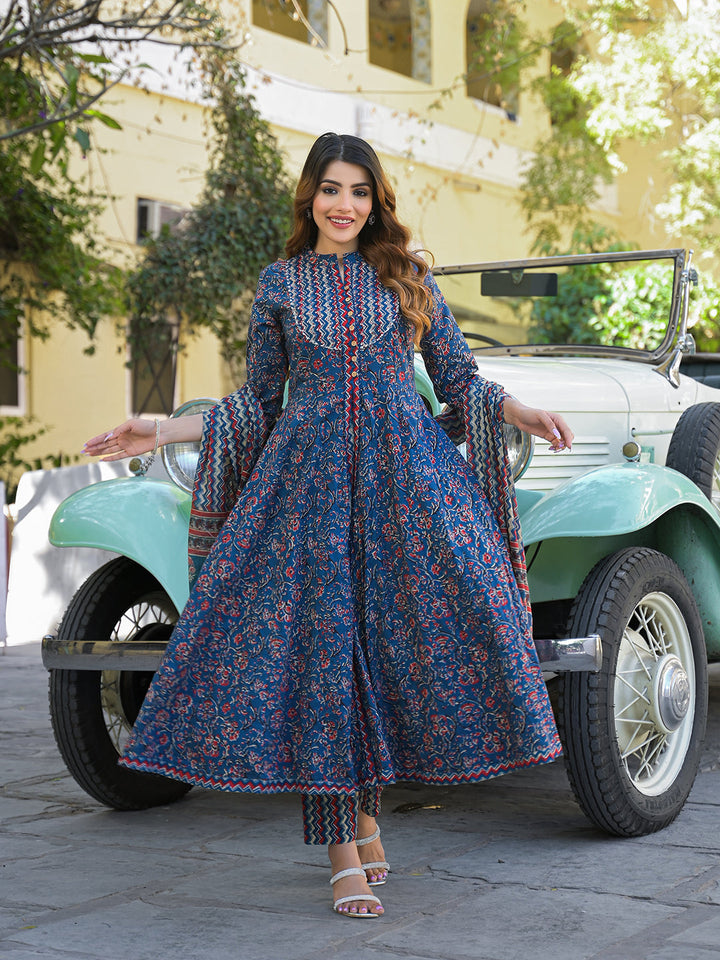 Multicolor-Cotton-Floral-Anarkali-Kurta-Set-With-Dupatta