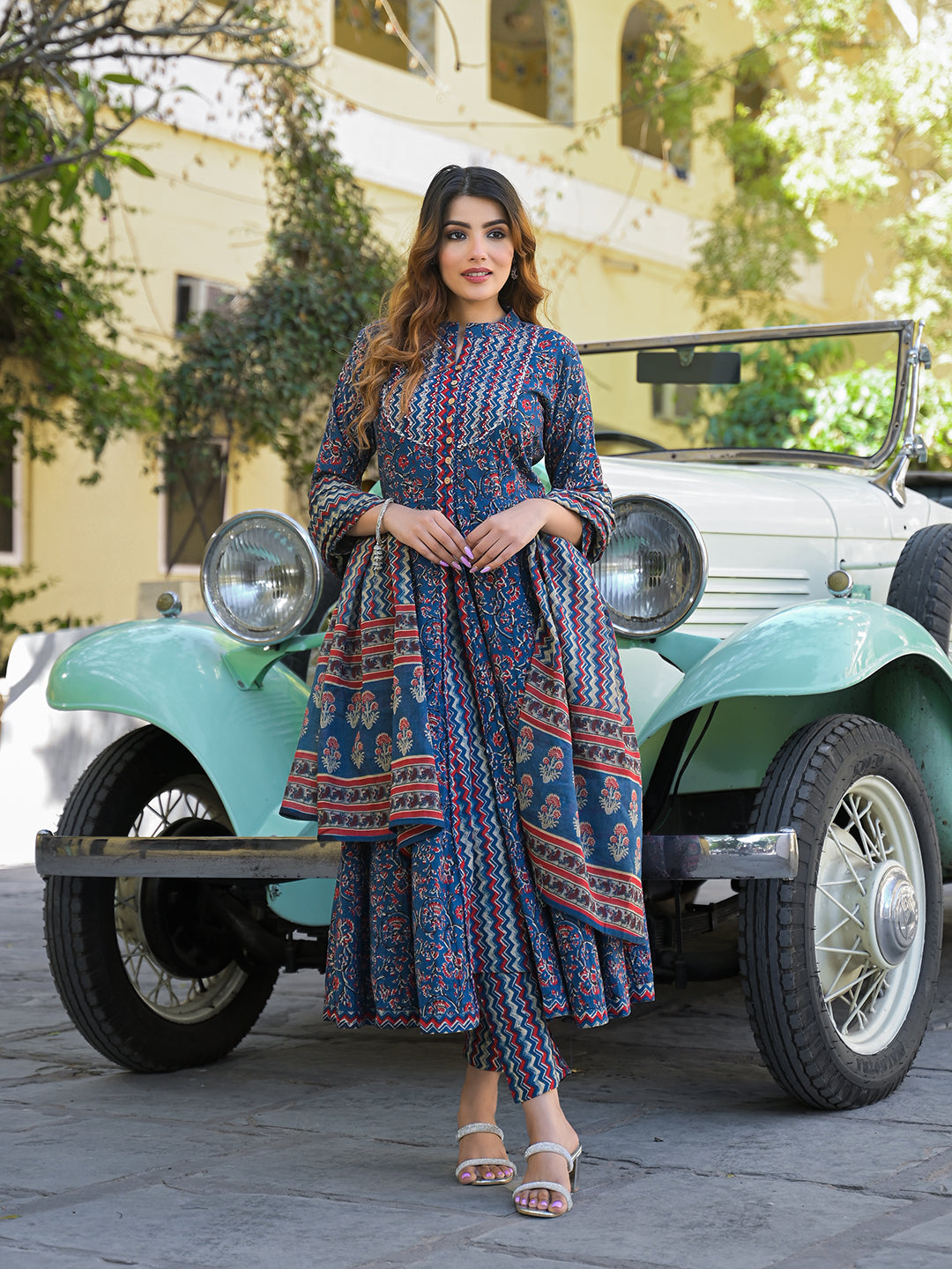 Multicolor-Cotton-Floral-Anarkali-Kurta-Set-With-Dupatta