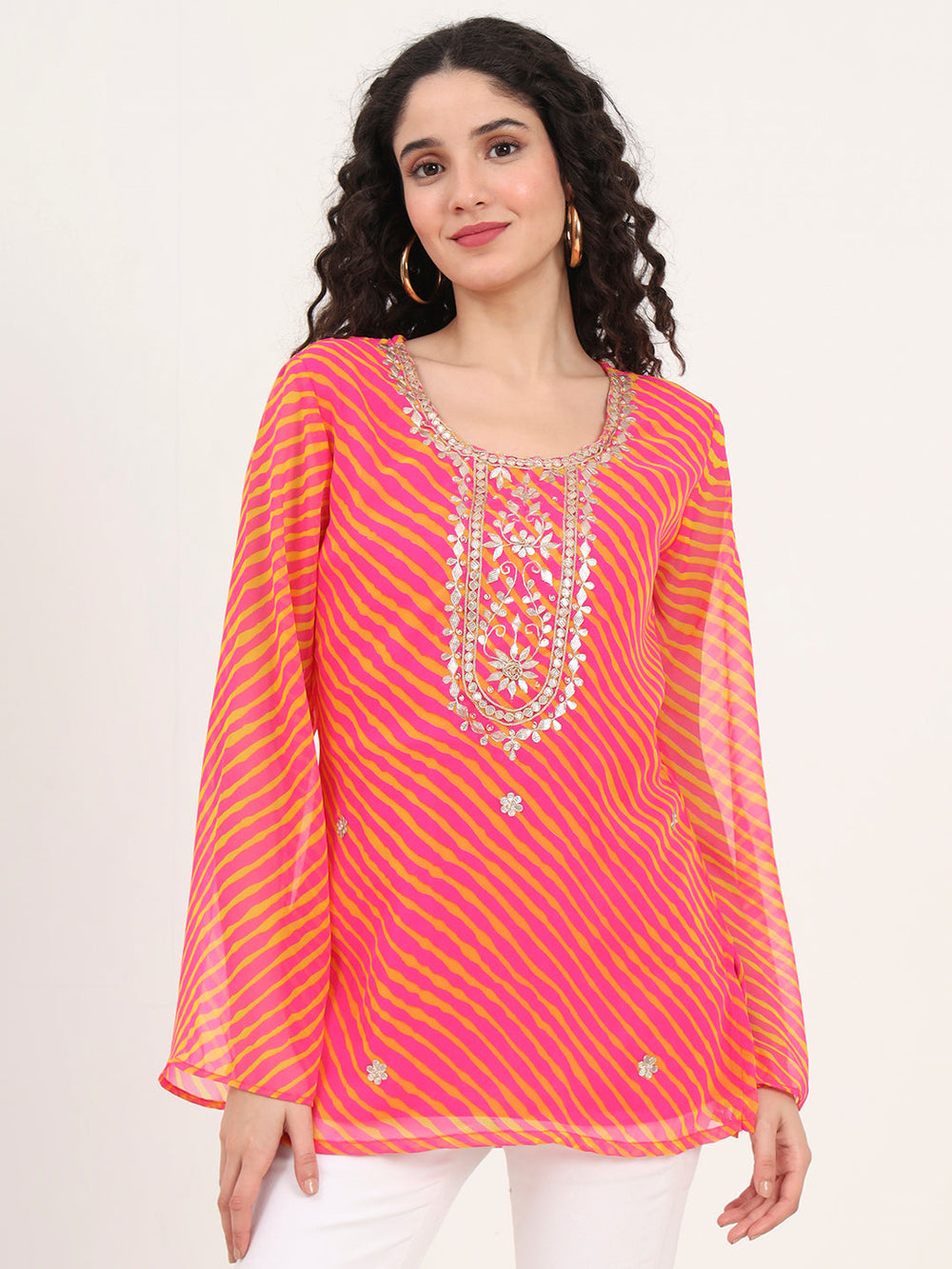 Pink-Leheriya-Gotta-Patti-Work-Geogratte-Tunic-ONLY