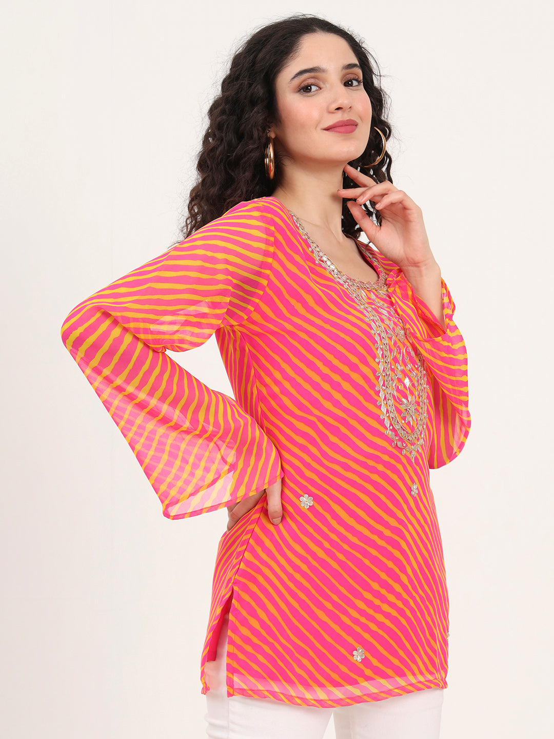 Pink-Leheriya-Gotta-Patti-Work-Geogratte-Tunic-ONLY