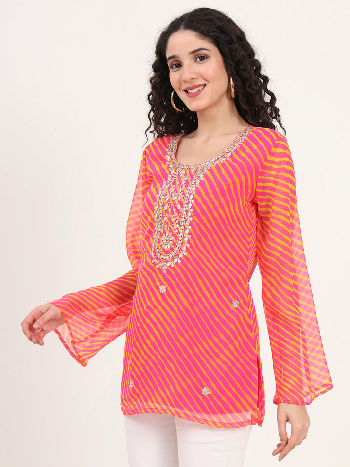 Pink-Leheriya-Gotta-Patti-Work-Geogratte-Tunic-ONLY
