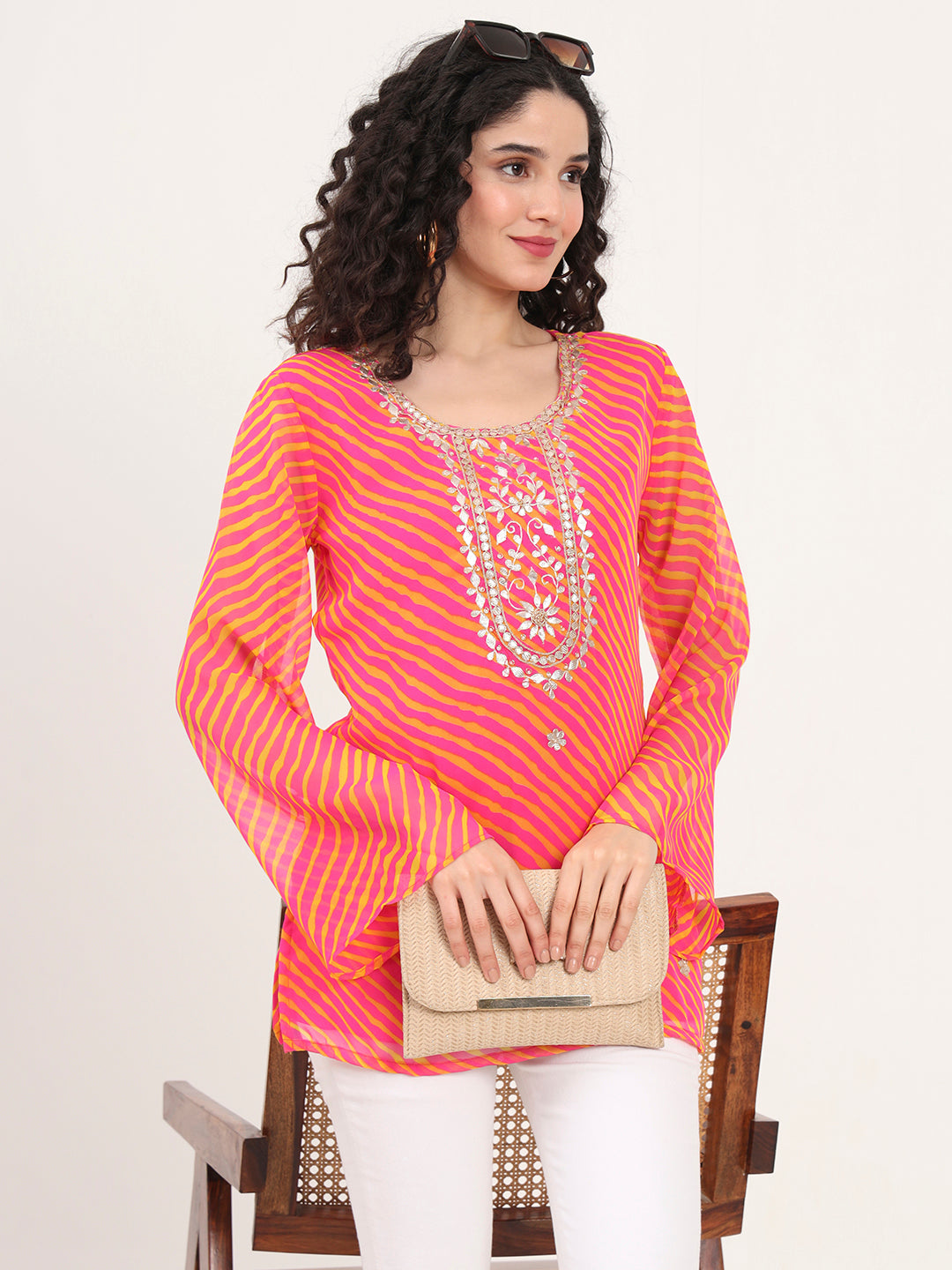 Pink-Leheriya-Gotta-Patti-Work-Geogratte-Tunic-ONLY