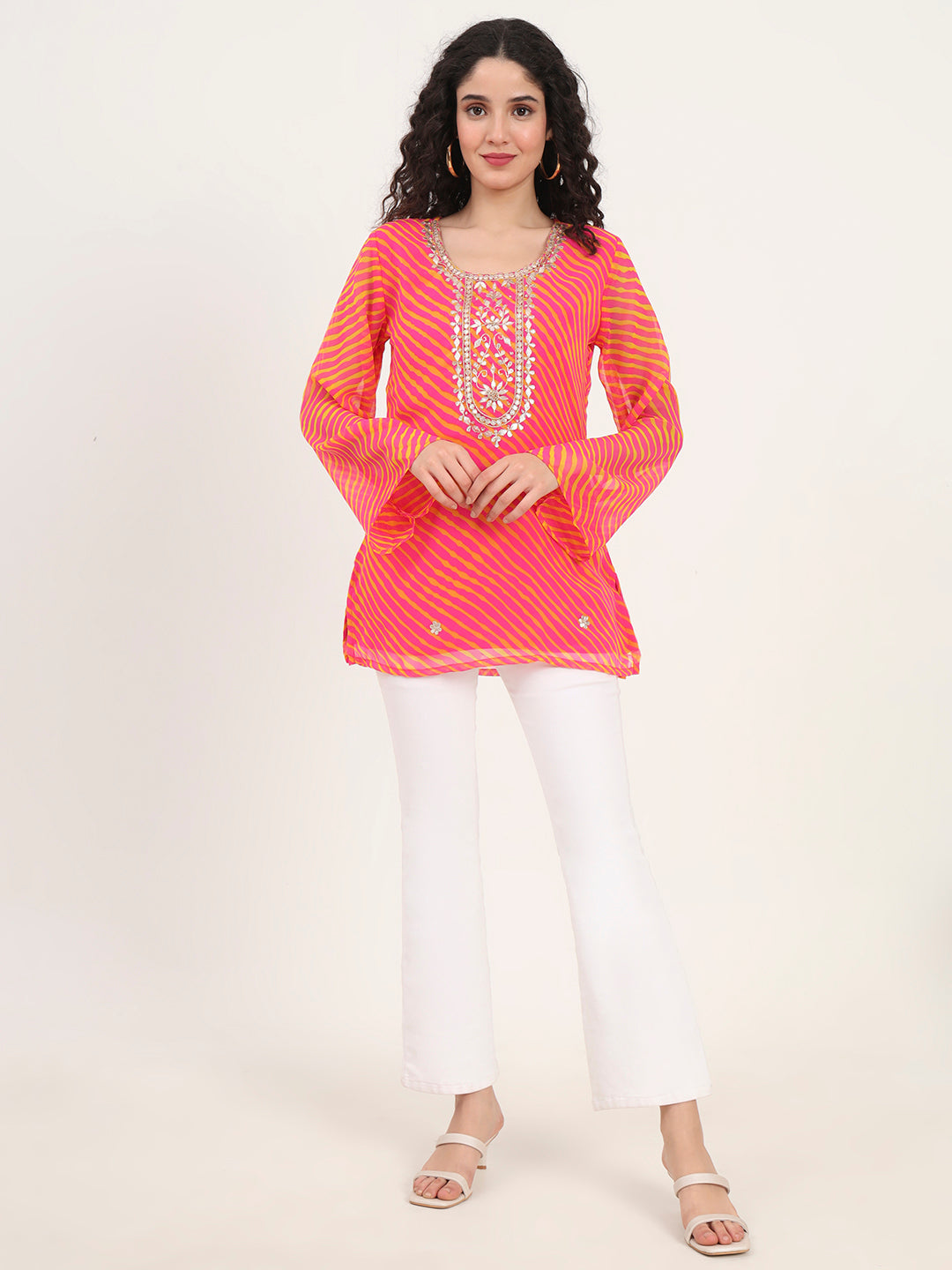 Pink-Leheriya-Gotta-Patti-Work-Geogratte-Tunic-ONLY