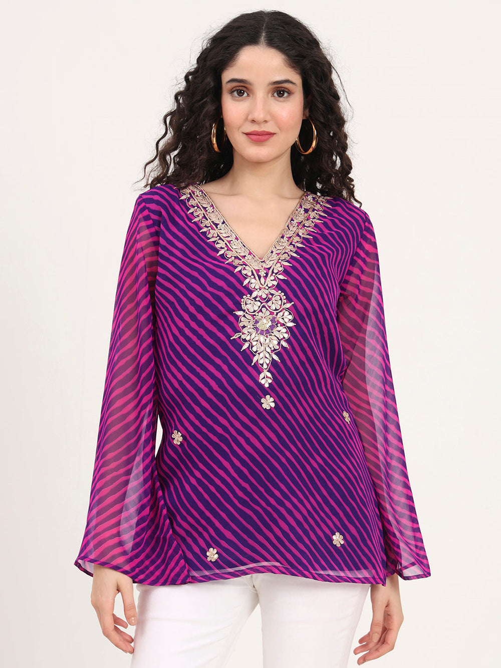 Purple-Leheriya-Gotta-Patti-Work-Geogratte-V-Neck-Tunic-ONLY