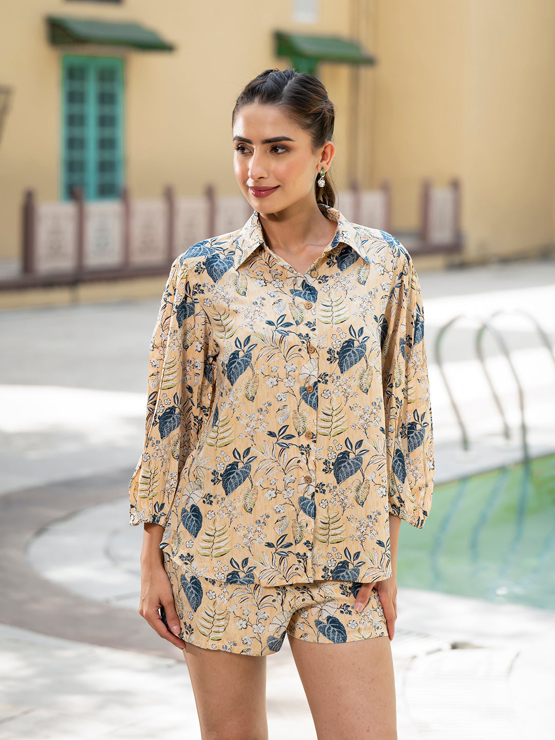Yellow-Rayon-Floral-Print-3-Piece-Co-Ord-Set