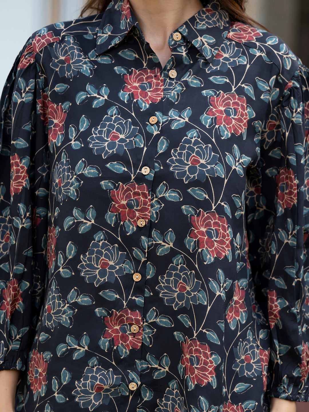 Dark-Blue-Rayon-Floral-Print-3-Piece-Co-Ord-Set