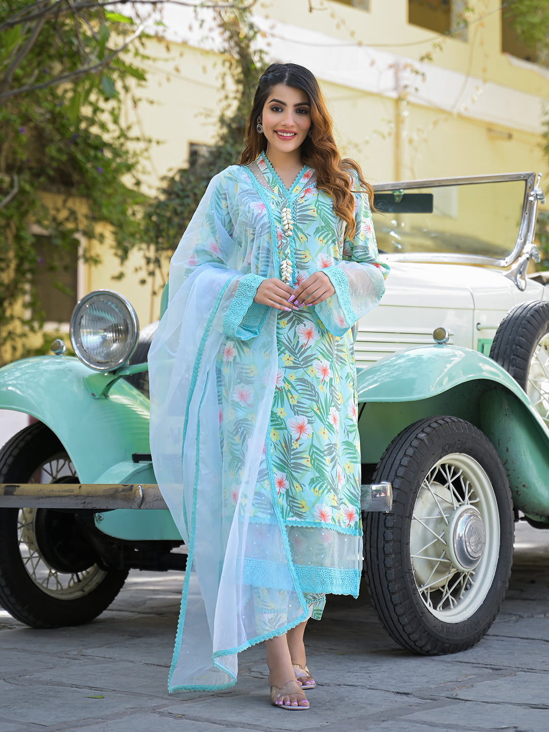 Seagreen-Rayon-Floral-Printed-3-Piece-Kurta-Set