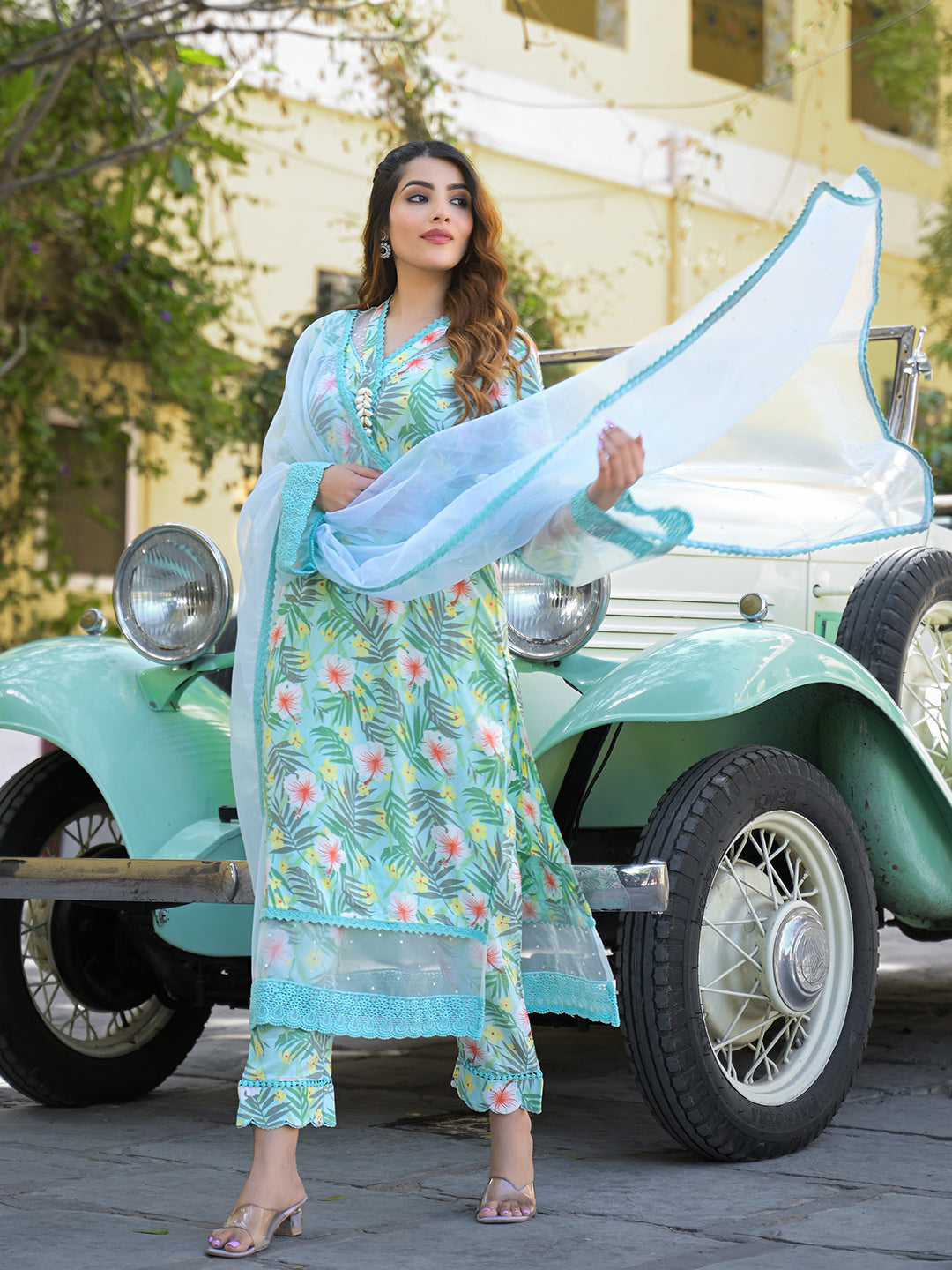 Seagreen-Rayon-Floral-Printed-3-Piece-Kurta-Set