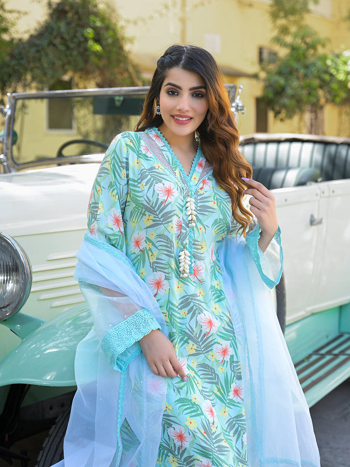 Seagreen-Rayon-Floral-Printed-3-Piece-Kurta-Set