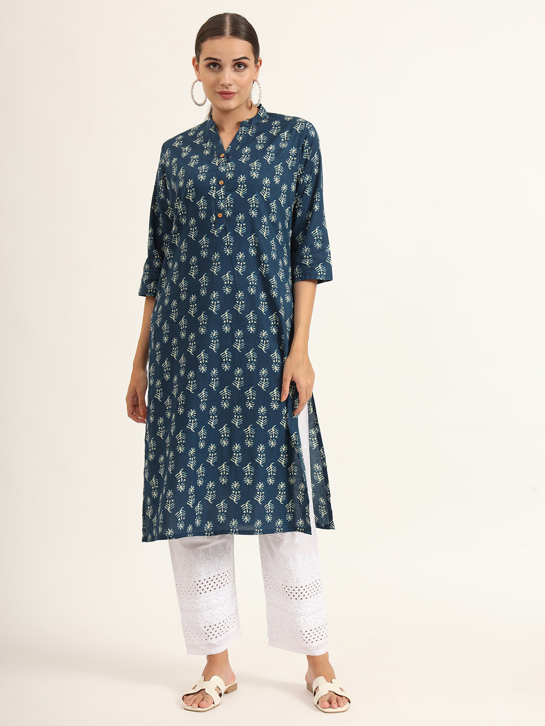 Blue-Cotton-Print-Pure-Straight-Kurta
