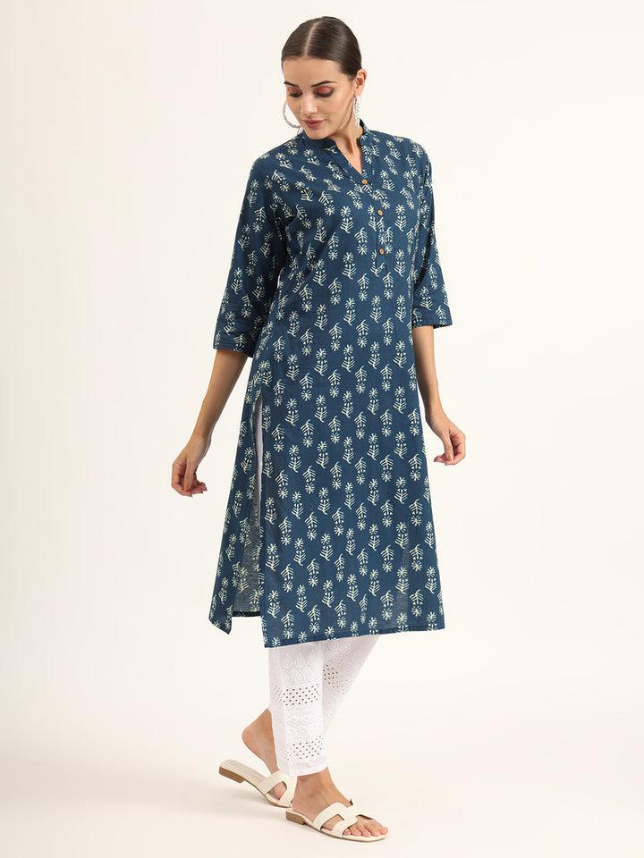 Blue-Cotton-Print-Pure-Straight-Kurta