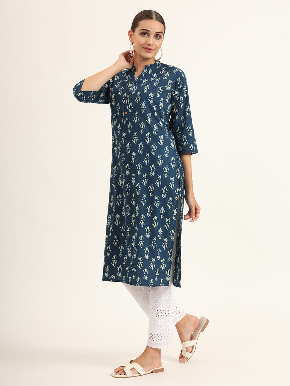 Blue-Cotton-Print-Pure-Straight-Kurta