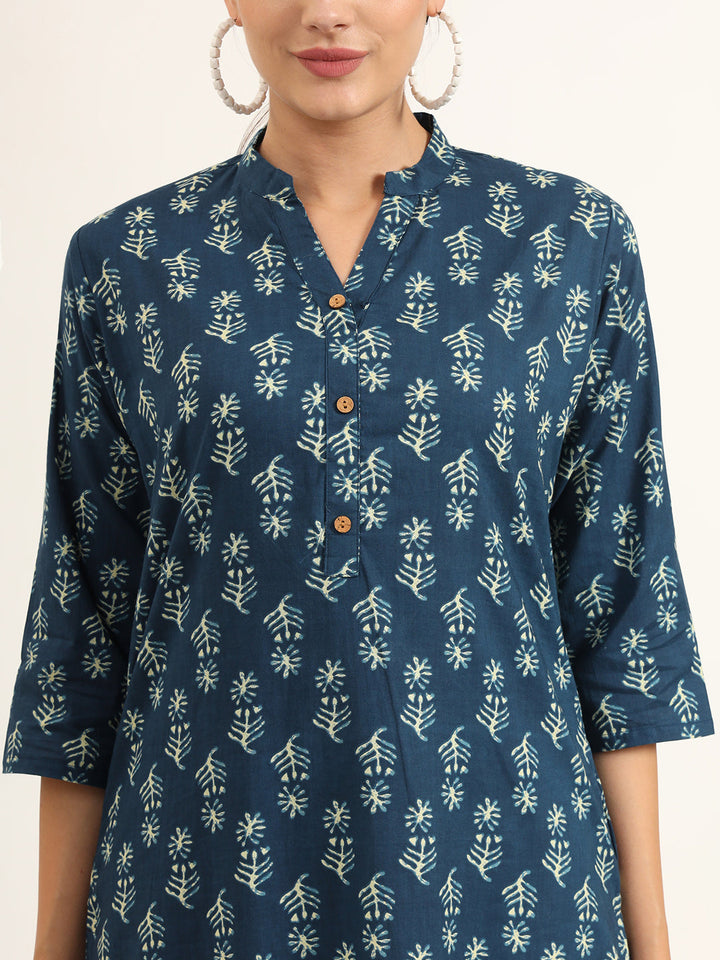 Blue-Cotton-Print-Pure-Straight-Kurta