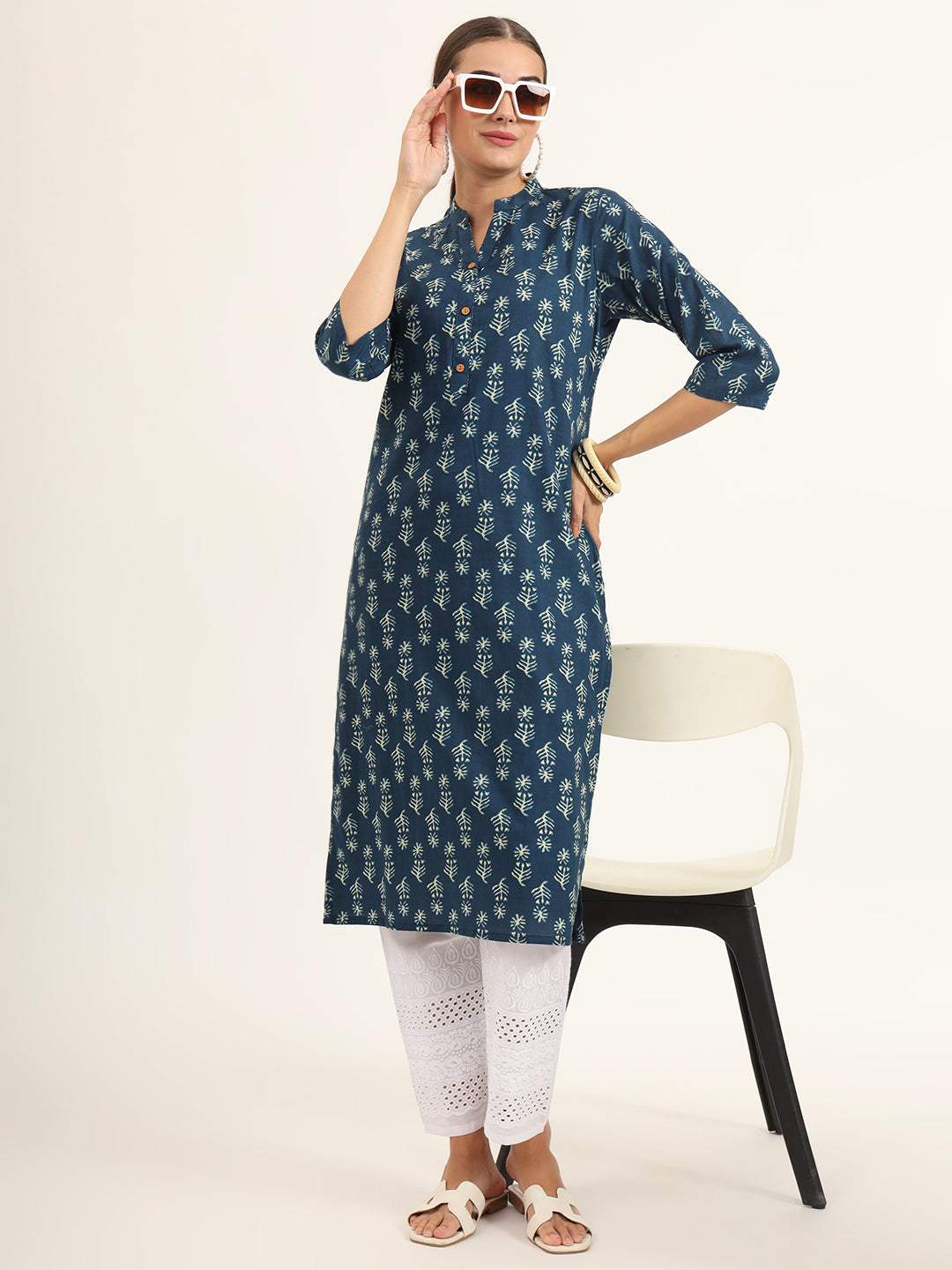 Blue-Cotton-Print-Pure-Straight-Kurta