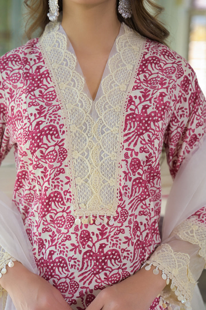 Cream-Pink-Rayon-Ethnic-Print-Kurta-Set