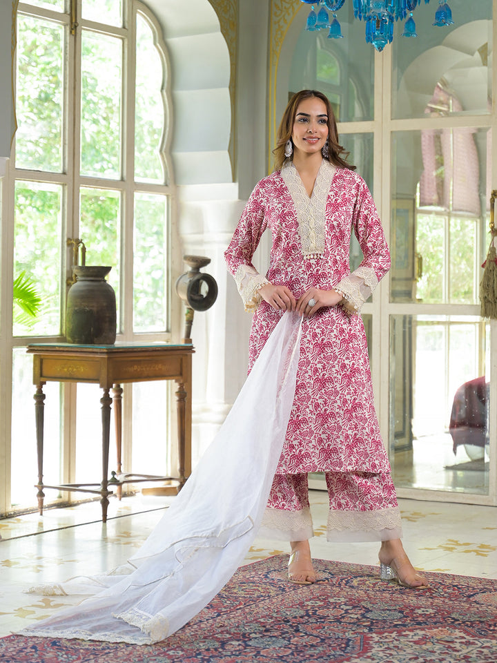 Cream-Pink-Rayon-Ethnic-Print-Kurta-Set