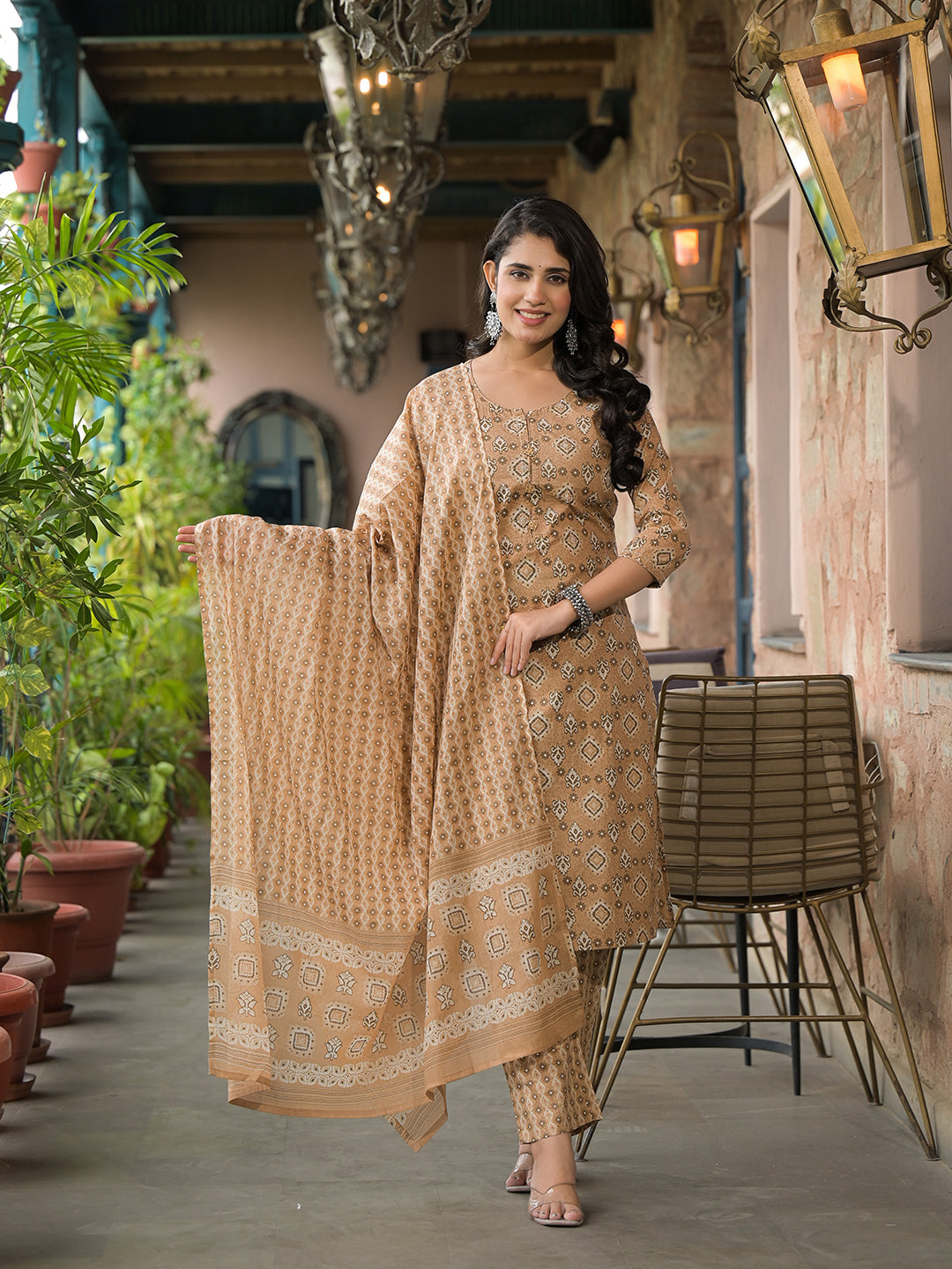 Brown-Cotton-Floral-Straight-3-Piece-Kurta-Set