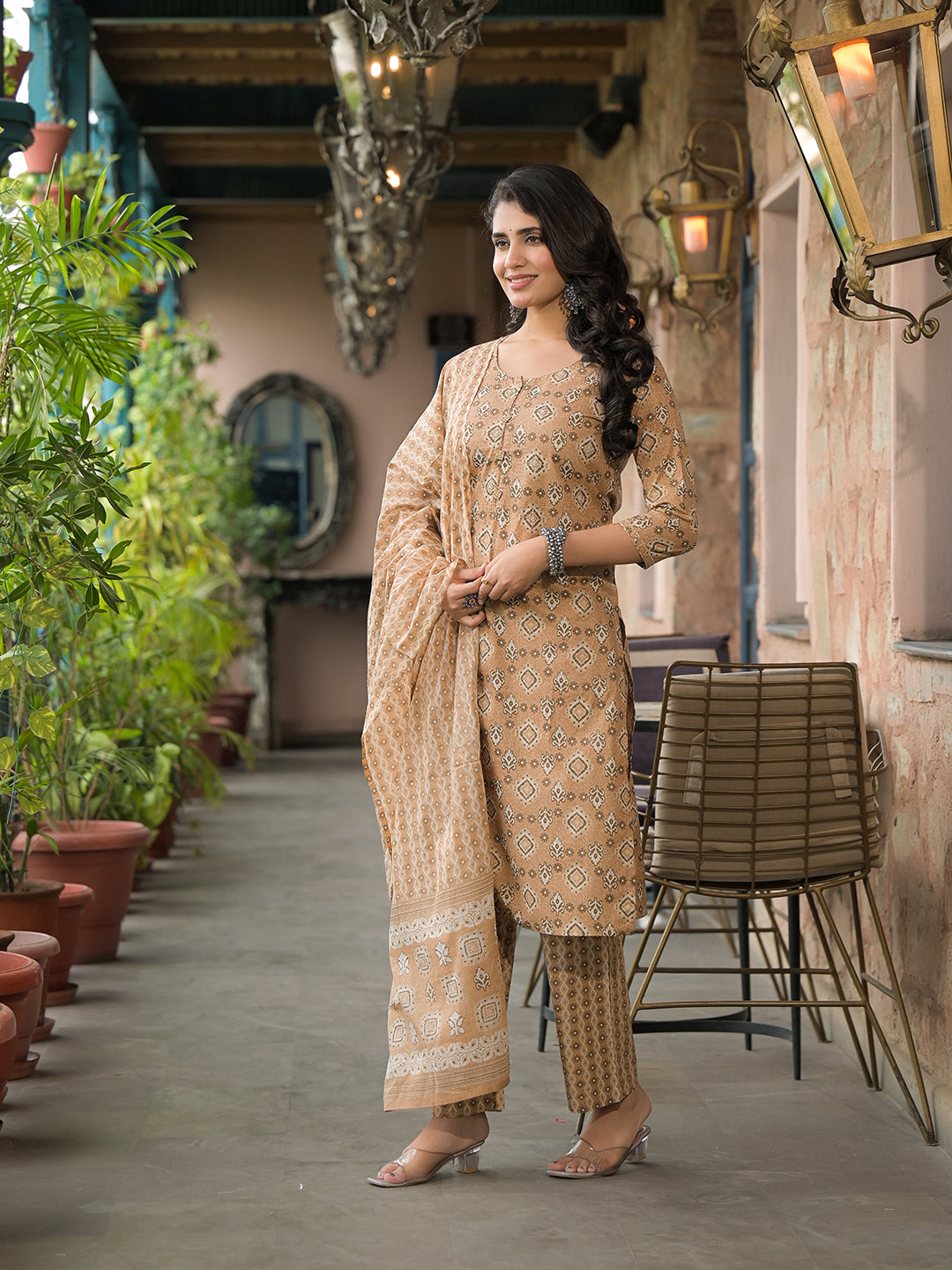 Brown-Cotton-Floral-Straight-3-Piece-Kurta-Set