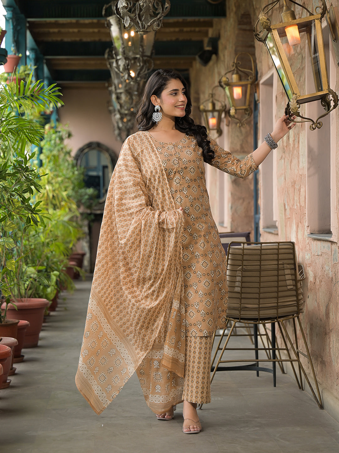 Brown-Cotton-Floral-Straight-3-Piece-Kurta-Set