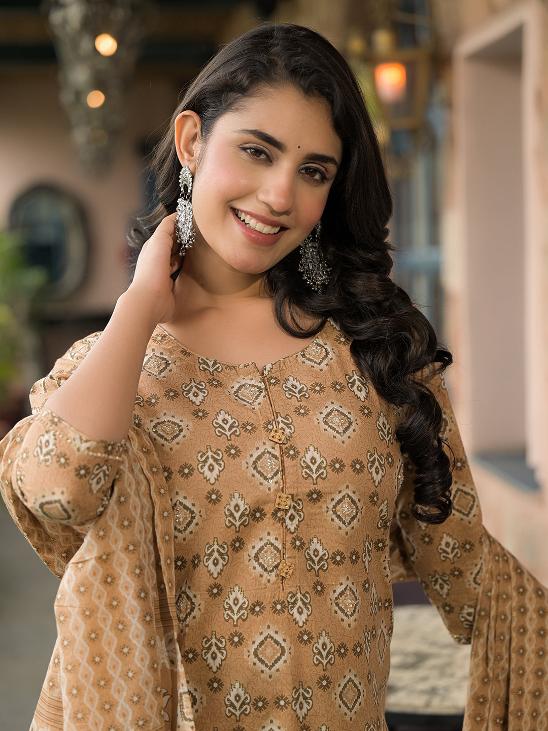Brown-Cotton-Floral-Straight-3-Piece-Kurta-Set