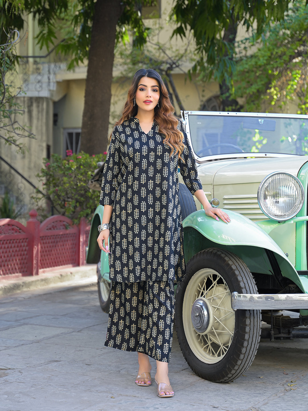 Black-Cotton-Ethnic-Printed-Kurta-&-Trouser-Co-Ord-Set