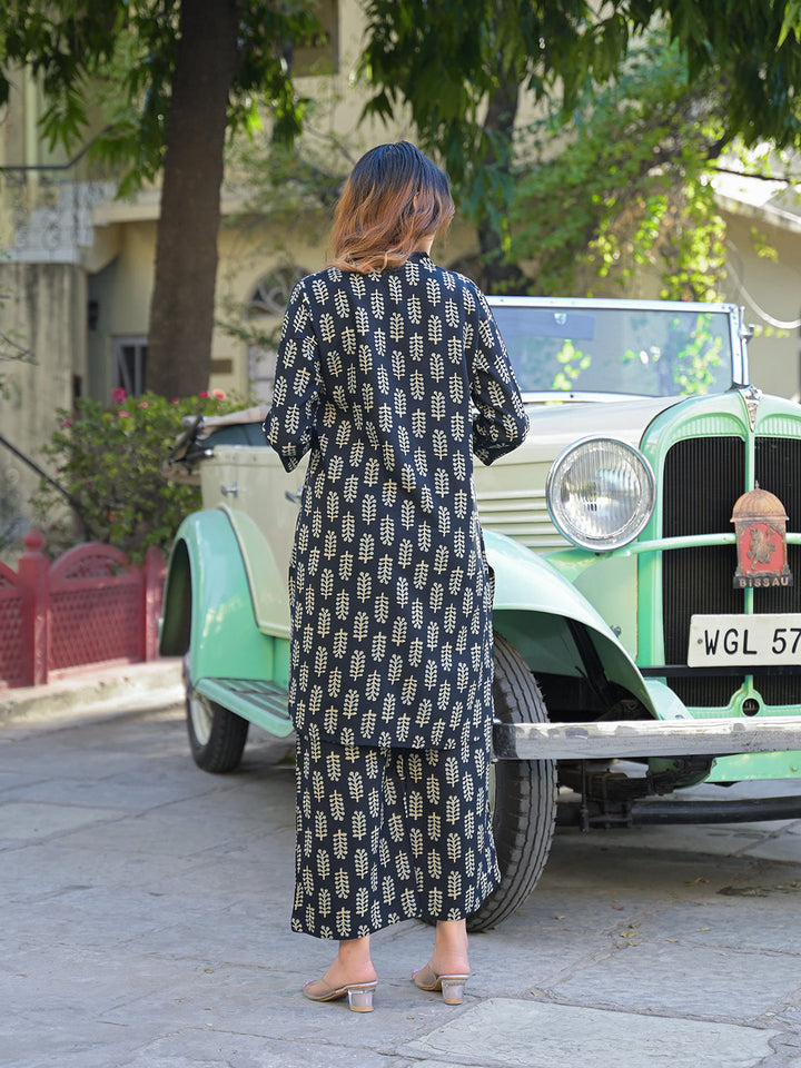 Black-Cotton-Ethnic-Printed-Kurta-&-Trouser-Co-Ord-Set