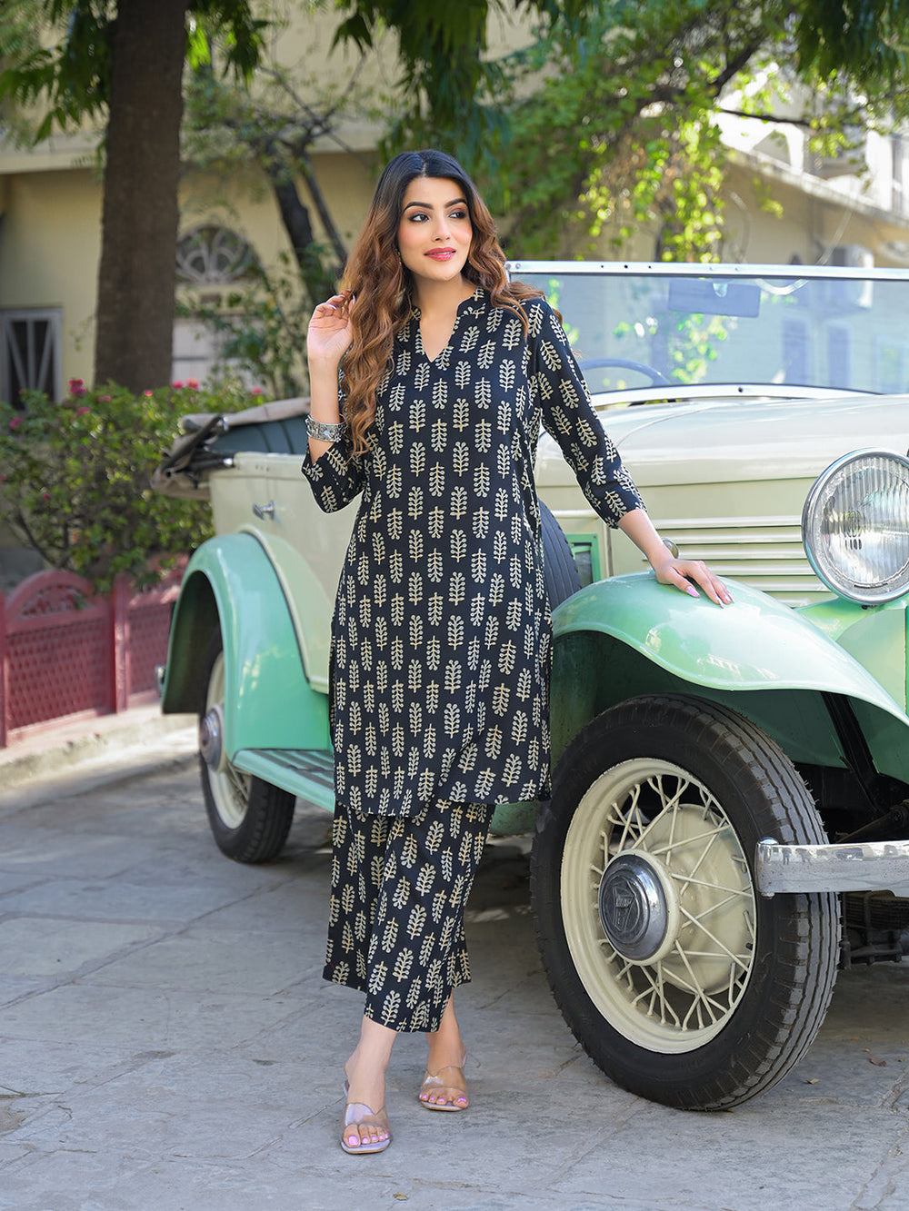 Black-Cotton-Ethnic-Printed-Kurta-&-Trouser-Co-Ord-Set