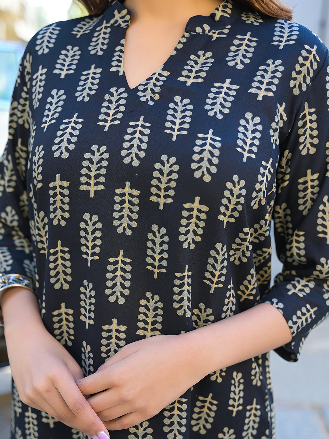 Black-Cotton-Ethnic-Printed-Kurta-&-Trouser-Co-Ord-Set