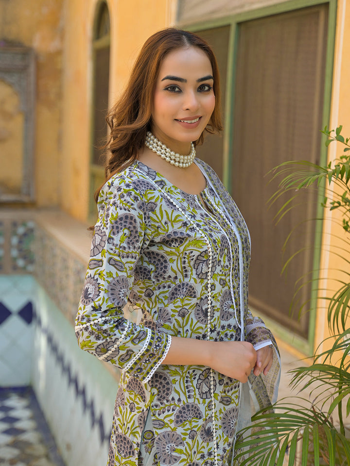 Sea-Green-Cotton-Block-Print-3-Piece-Kurta-Set