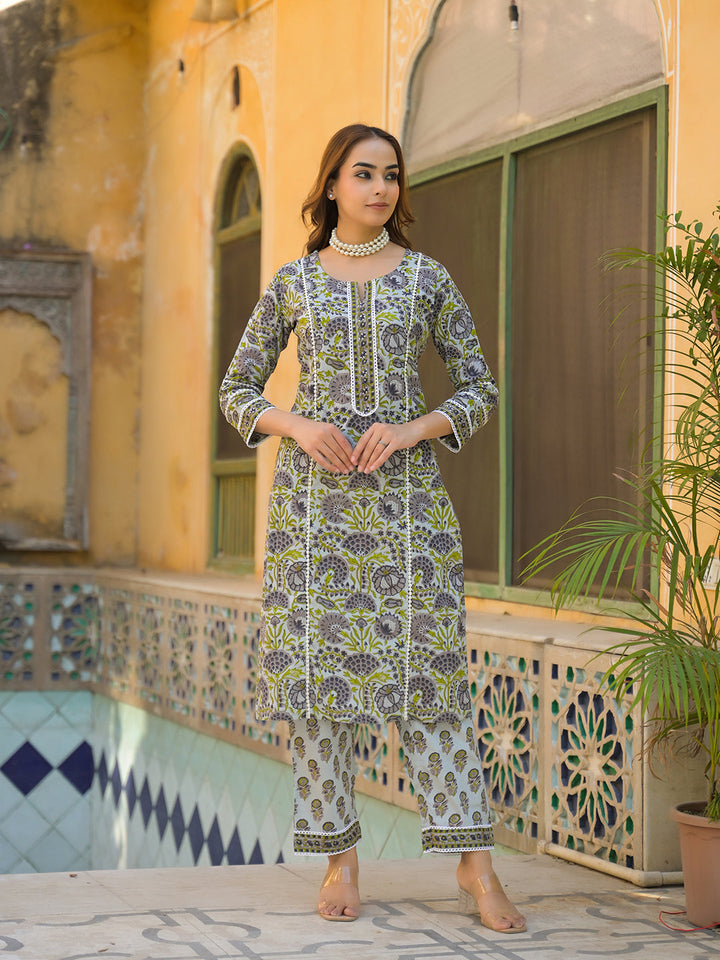 Sea-Green-Cotton-Block-Print-3-Piece-Kurta-Set