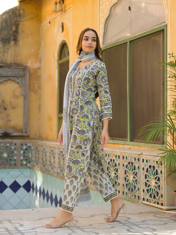 Sea-Green-Cotton-Block-Print-3-Piece-Kurta-Set