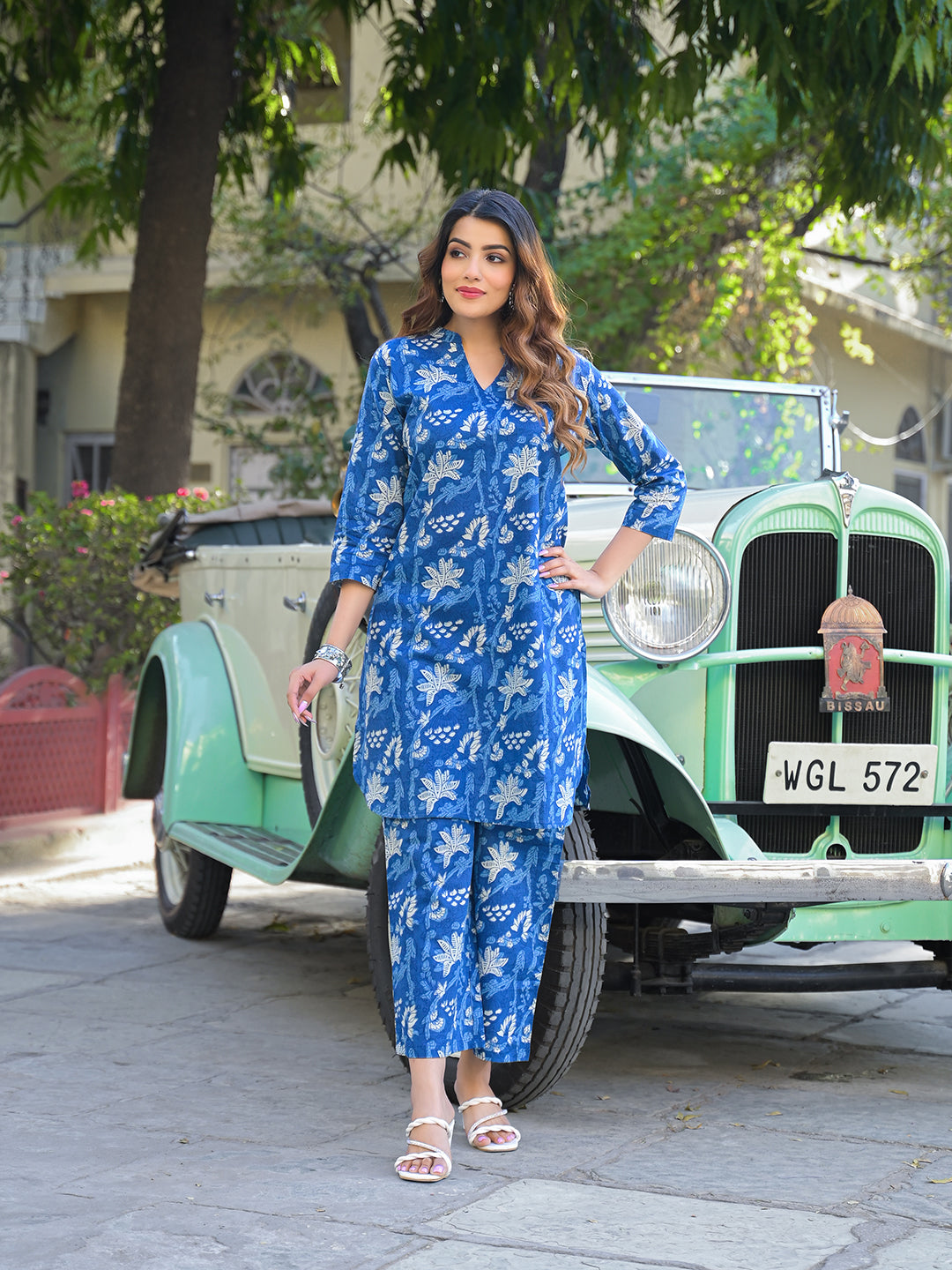 Blue-Cotton-Kurta-&-Trouser-Co-Ord-Set