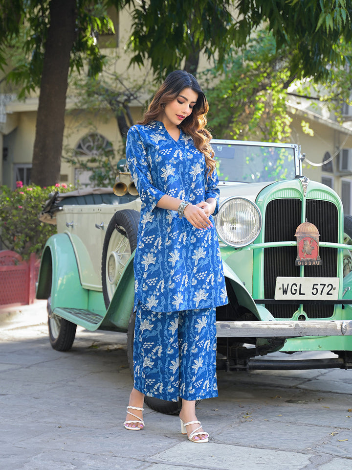 Blue-Cotton-Kurta-&-Trouser-Co-Ord-Set
