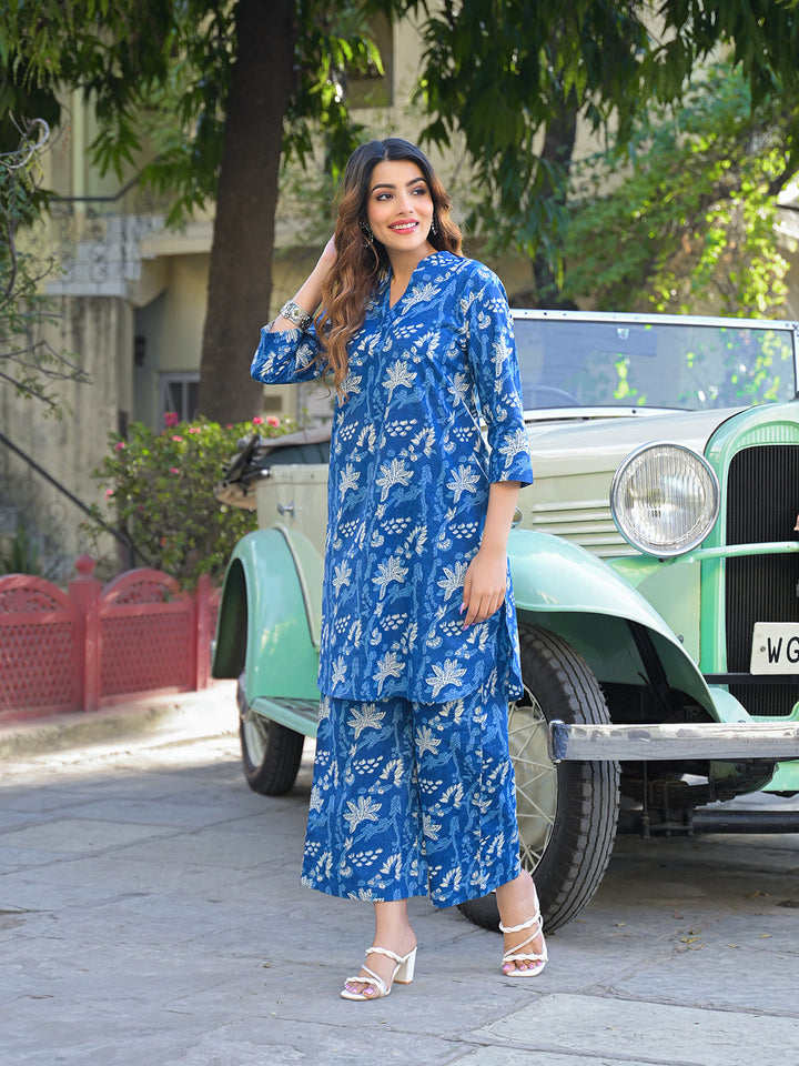 Blue-Cotton-Kurta-&-Trouser-Co-Ord-Set