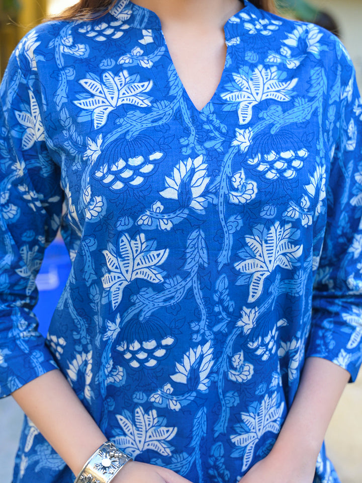 Blue-Cotton-Kurta-&-Trouser-Co-Ord-Set