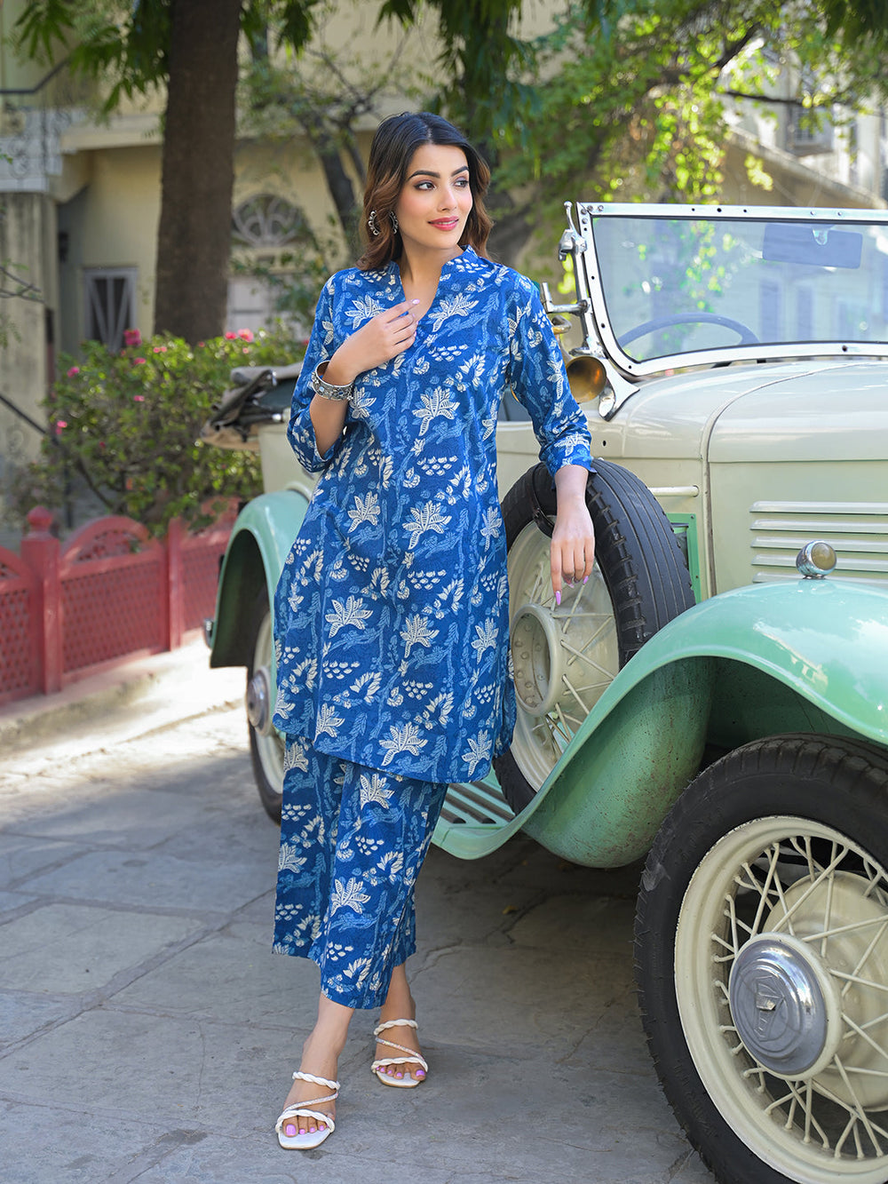 Blue-Cotton-Kurta-&-Trouser-Co-Ord-Set