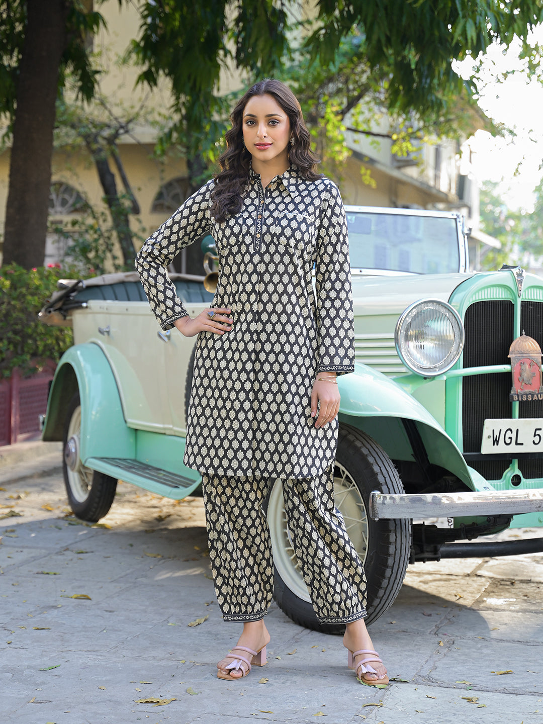 Black-Cotton-Ethnic-Printed-Shirt-Style-Co-Ord-Set